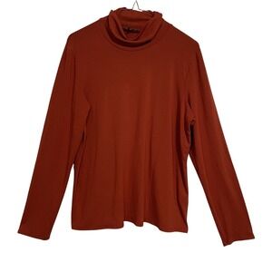 EILEEN FISHER Womens Orange Turtleneck Long Sleeve Top Size L Rayon Lycra Blend